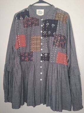 Oh My Stars Layerz Clothing Patchwork Embroidered Nellie Top Cotton Bohemian XL